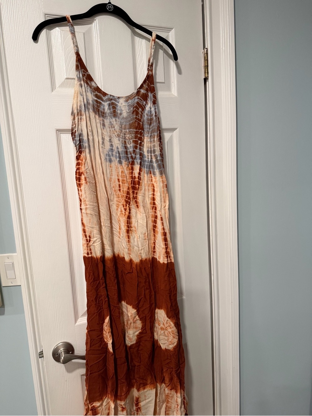 Bohemian Tie-Dye Maxi Dress in Rust and Cream